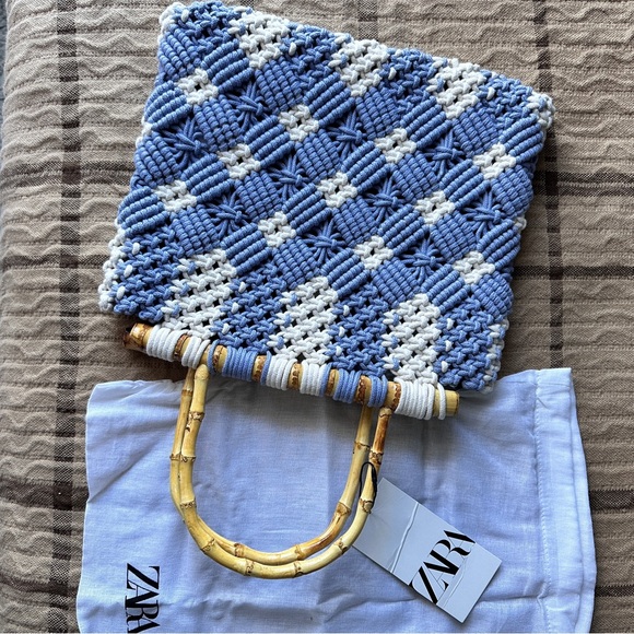 NWT Zara handcrafted knit bag bamboo hand top - Picture 2 of 5